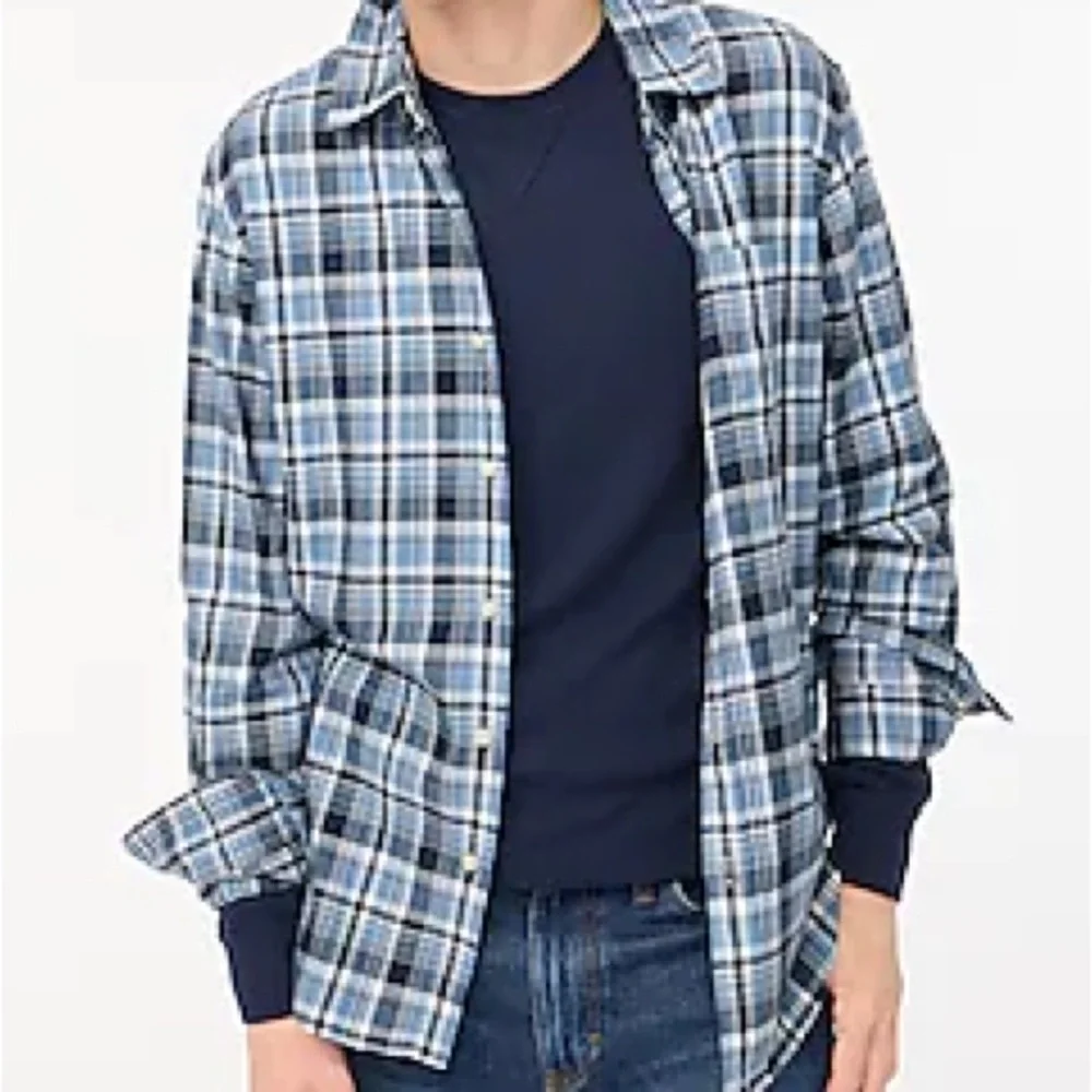 NWT J.Crew Men's Classic Plaid Flannel Shirt - Size L Gray Blue W